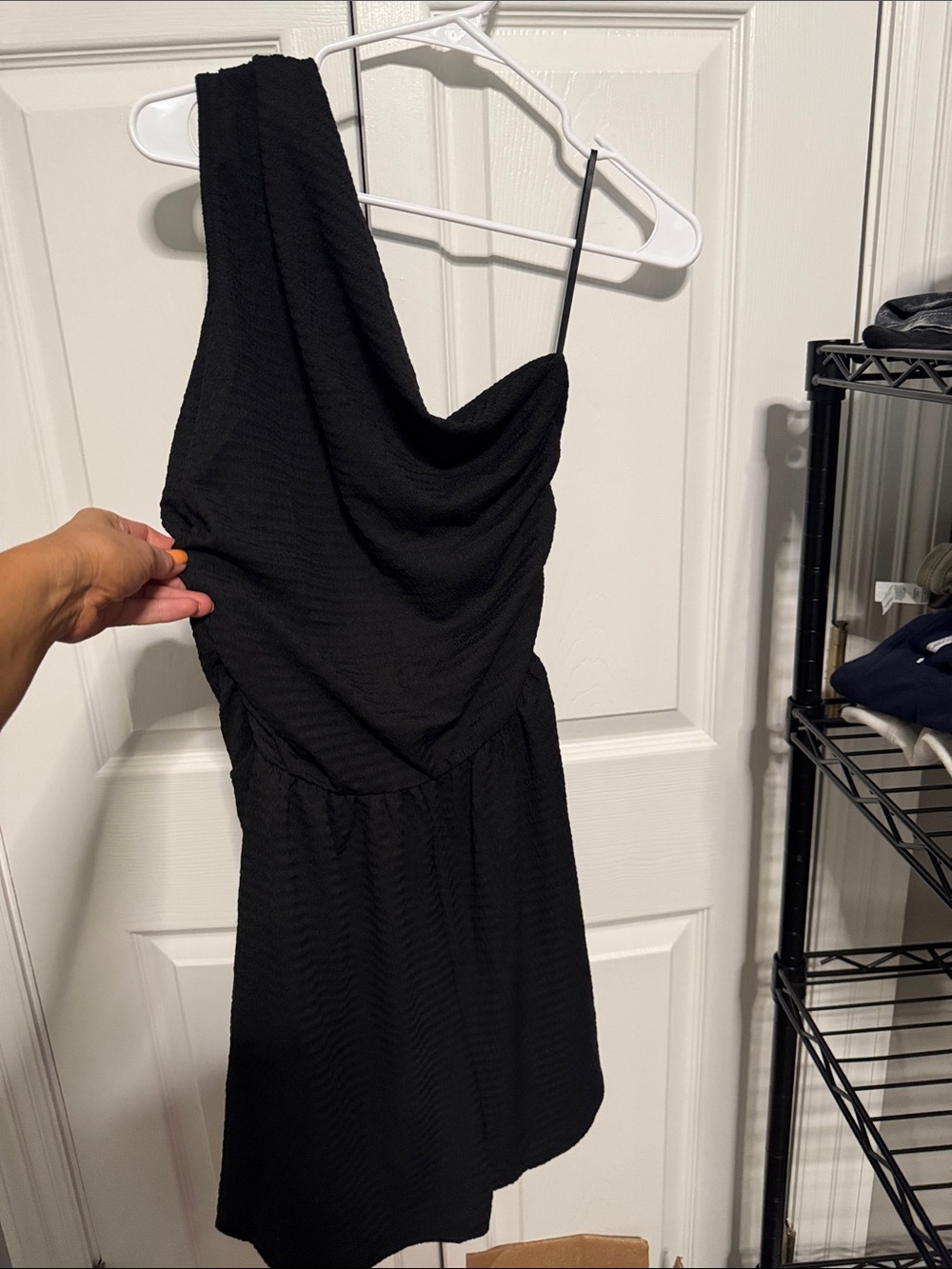 Black One-Shoulder Textured Mini Dress